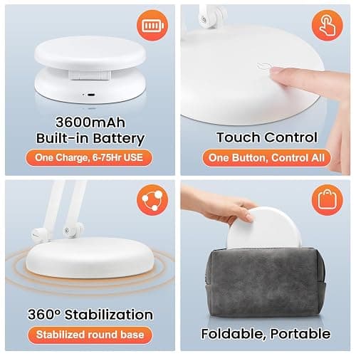 One Fire Cordless Desk Lamp,Dimmable Small Battery Powered Lights,3600mAh Rechargeable Wireless Table Lamp,Mini Lamp&Portable Light for Bed,Book Reading,Home for Small Spaces,Nail Light,Craft,Office thumbnail 6