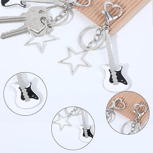 Mabor 2 PCS Aesthetic Punk Guitar Keychain, Cute Music Star Key Chain Heart Key Rings For Women Bag Purse Gift Music Lovers Kawaii Gifts thumbnail 3