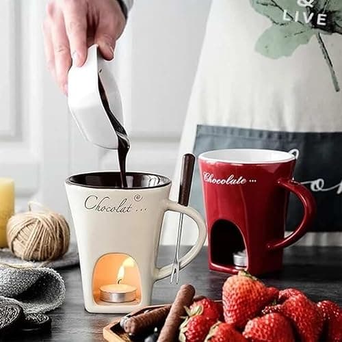 Chocolate Fondue Mugs Contain Fondue Bliss Cup & Forks, Chocolate Melting Cup, Mini Chocolate Fondue Set Without Tealights, Fondue Cups With Forks For Date Night Birthday Wedding Gifts (White) thumbnail 5