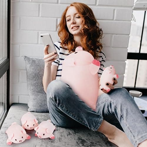 Achwishap 5PCS Pig Family,Pig Stuffed Animal Mommy with 4 Pig Babies Plush,Cute Pig Plush Pillow Cushion Doll,Kawaii Pig Plush Toy Hugging Pillow for Kid Birthday Gift Adult Valentines(16” Pig Family) thumbnail 9
