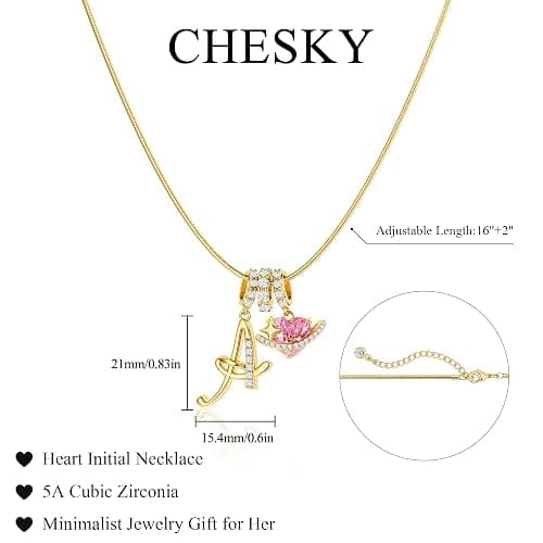 CHESKY Valentines Day Gifts - Heart Initial Necklaces for Women | Dainty A-Z Letter Pendant, 14K Gold Plated, Personalized Monogram Name Necklace, Heart Charm Gold Jewelry, Gift for Love thumbnail 5