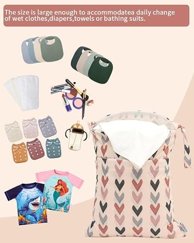 ALVABABY 3 Pack Wet Dry Bags for Cloth Diapers, Swimsuits & Gym Clothes, Waterproof Reusable Baby Diaper Bag with 2-Zippered Compartments, Hanging Strap, Machine Washable, Small/Medium/Large for Dayca thumbnail 9