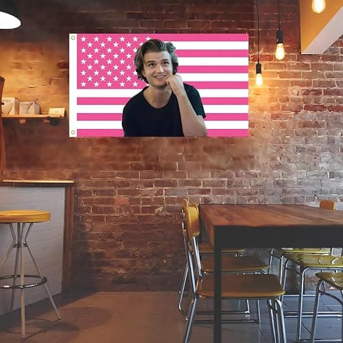 MAGJIUKE Steve Harrington Pink American Flag Tapestry, 3x5 Feet Polyester Wall Hanging with Brass Grommets, Horizontal Rectangular Design for Bedroom Studio Decor, Indoor Outdoor Usage thumbnail 3