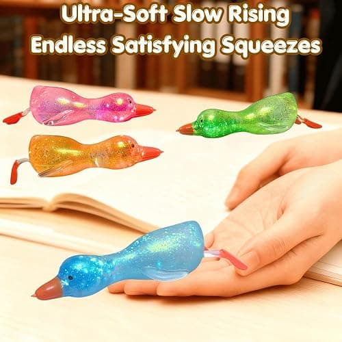 Glitter Duck Squishies, 4Pcs Slow Rising Stress Relief Squeeze Fidget Toy | Cute Animals Sensory Soft Squishy for Anxiety Relief, Perfect for Adults & Kids Birthday Gifts thumbnail 5