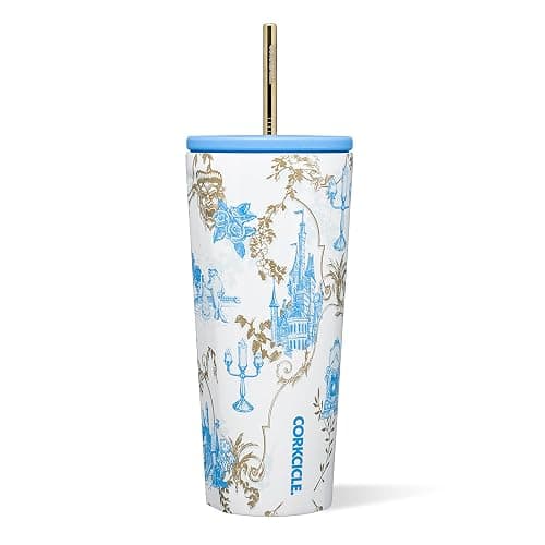 Corkcicle Disney Princess Cold Cup - Keeps Drinks Cold for 12 Hours - Triple-Insulated Stainless Steel - Straw & Screw-On Lid - Summer Drinkware Gift - Keeps Drinks Ice Cold - 24 oz - Belle - Image 1