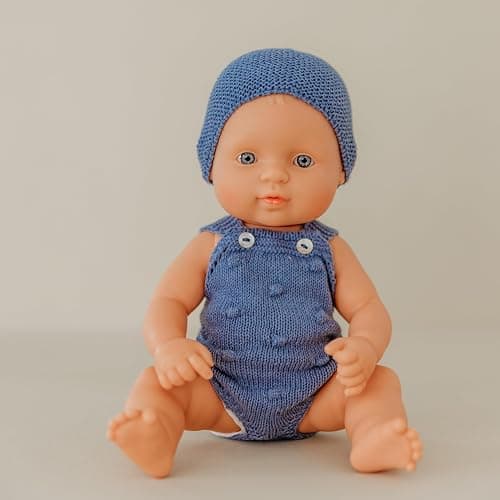 Miniland - Recycled Knitwear Set for 32 cm Miniland Dolls - Blue Romper and Hat thumbnail 2