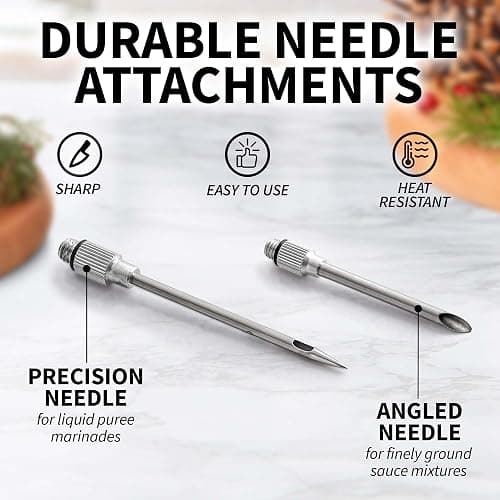 Zulay Kitchen Stainless Steel Turkey Baster for Cooking - Food Grade Metal Baster Syringe & Silicone Suction Bulb - Large Size With 2 Detachable Needles and Cleaning Brush thumbnail 4