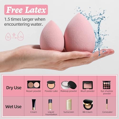 Makeup Sponge Set BS-MALL Blender Sponges 7 Pcs for Liquid, Cream, and Powder, Multi-colored with 1 Mini Makeup Sponge Pink (A-Pink） - A-Pink thumbnail 3