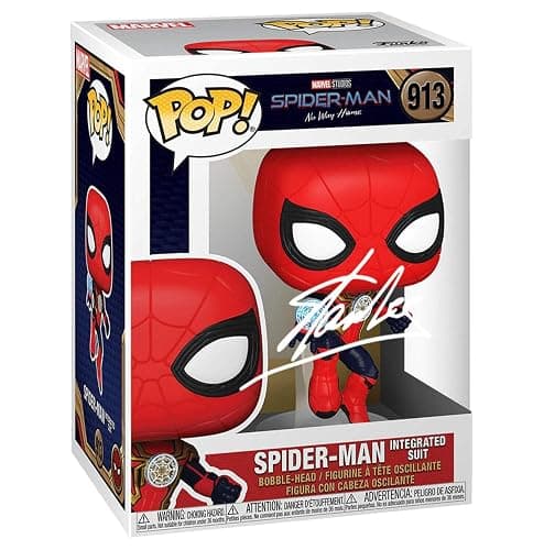 Stan Lee Spiderman Integrated Suit #913 Facsimile Signed Reprint Laser Autographed Funko POP! Movies Marvel No Way Home Figurine with Protector Case - Image 1