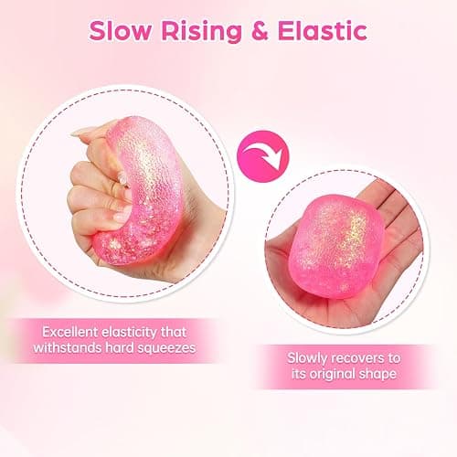 Gumdrop Squishy, Sugar Slow Rising Squishy Fidget Toys, Glitter Textured Sensory Squeeze Stress Balls, Anxiety Relief Fidget Toys for Kids and Adults Birthday Easter Party Favor Gifts(Pink) thumbnail 3