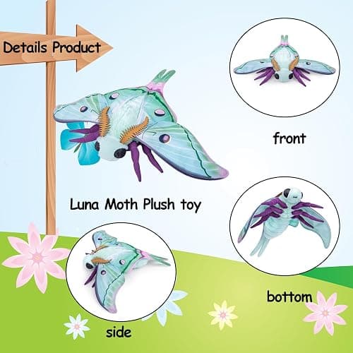 lilizzhoumax Luna Moth Plush Toy Soft Realistic Simulation Moth Stuffed Animal Plushies Toys Gifts Doll for Kids Insect lovers Boys and Girls Home Decoration Green 10.62inch thumbnail 4