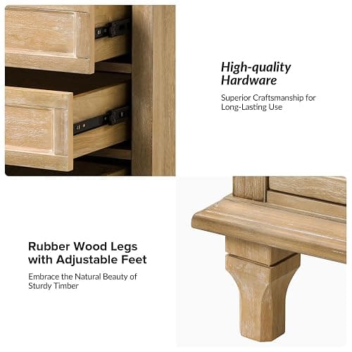 HULALA HOME Farmhouse 3 Drawer End Table with Tray, Drawer Organizer with Solid Wood Legs, End Table with Charging Station（Natural） thumbnail 4