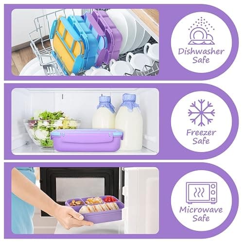 QQKO Bento Lunch Box for Kids Girls Boys, Toddler Kids Lunch Boxes for School, Lunch Containers for Adults with 4 Compartments, Sauce Container, Utensils, Food Picks and Muffin Cups, Purple thumbnail 6