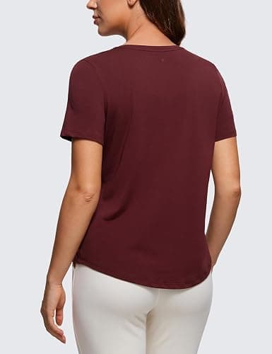 CRZ YOGA Pima Cotton Crewneck T-Shirts for Women - Workout Casual Yoga Athletic Short Sleeve Shirts Soft Crewneck Hip Tops thumbnail 2