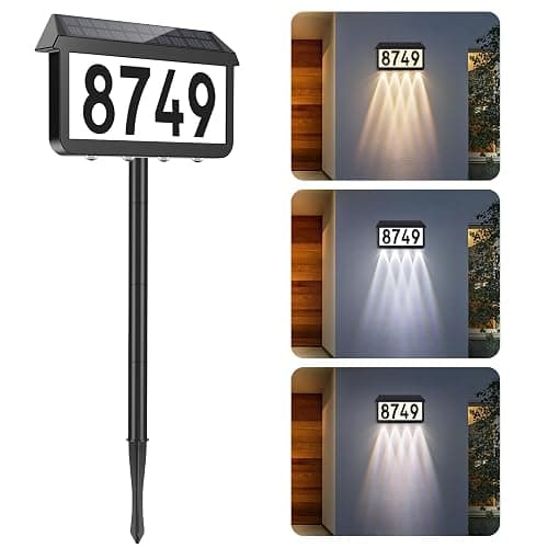 Brightever Solar Address Signs, House Number for Outside Waterproof | 3 Lighting Modes with Stake, Wall Mounted/In Ground, for Outside Yard Home, 1-Pack Black - Image 1