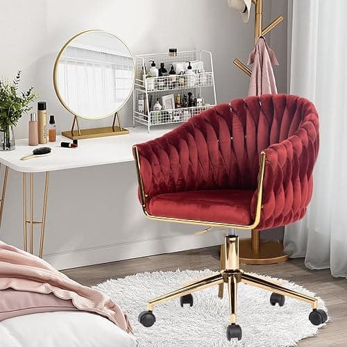 Comermax Velvet Office Chair, Vanity Chairs with Wheels, 360° Swivel Velvet Home Office Desk Chair, Accent Chair Makeup Vanity Chair for Bedroom, Living Room(Red) thumbnail 8