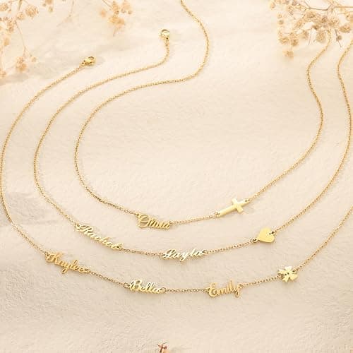 Elemtansy Custom Name Necklace with 1-3 Tiny Names - 18K Gold-Plated Family Necklace Personalized with Heart, Cross, Paw Print - Christmas Jewelry Gifts for Mom, Wife thumbnail 6