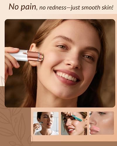 Facial Hair Removal for Women: Painless Rechargeable Face Shaver Electric Hair Remover Device for Peach Fuzz Upper Lip Chin (White) thumbnail 3