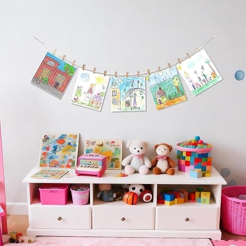 3PCS Hanging Photo Display with 45 Clips, 67 Inch Boho Wooden Bead Garland Photo Banner, Kids Art Display Collage Picture Postcard Display, Photo String for Bedroom Dorm Cubicle Wall Decor Teen Gifts thumbnail 6
