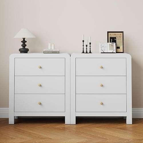 RoyalCraft 3 Drawer Dresser, Modern Chest of Drawers with Rounded Table Corners, Wooden Closet Dresser Nightstand Side Table with Ample Storage Space for Bedroom, Living Room, Entryway, White - White thumbnail 5