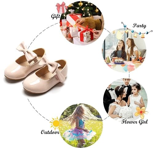 Felix & Flora Toddler Flower Girl Dress Shoes - Girl Ballet Flats Party School Shoes Wedding - 8 Toddler - B317-nude thumbnail 5