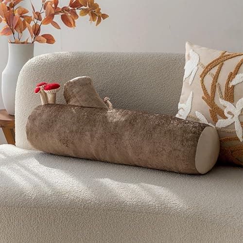 Shapeazy Mushroom Tree Log Pillow - Long Cylinder Decorative Throw Pillow for Couch, Sofa & Bed, Modern Chic Nature-Themed Pillow, Woodland Stump Accent Pillow for Living Room, Nursery, Home Decor - Image 1