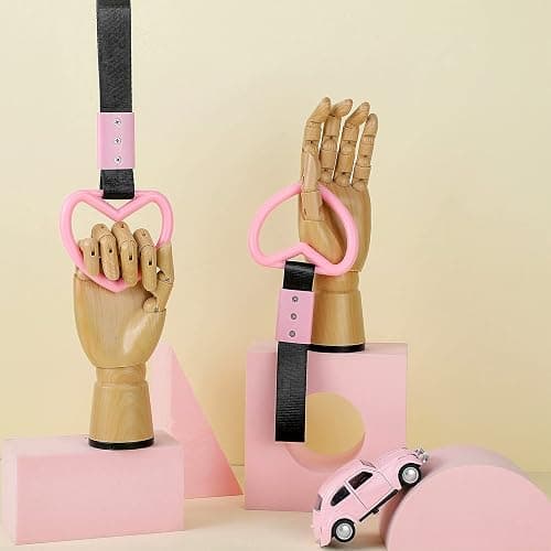 BBTO 2 Pieces Heart shaped Car Handle Straps Drift Charm Rear Bumper Warning Ring Decor Subway Bus Broken Heart Handle for Car Interior(Light Pink) thumbnail 5