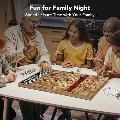 Large 23 inches Horse Racing Board Game with 11 Luxury Metal Horses, Foldable Wood Horse Race Board Game with 2 Sets of Dice, 2 Boxes of Cards for Parties and Gambling thumbnail 2