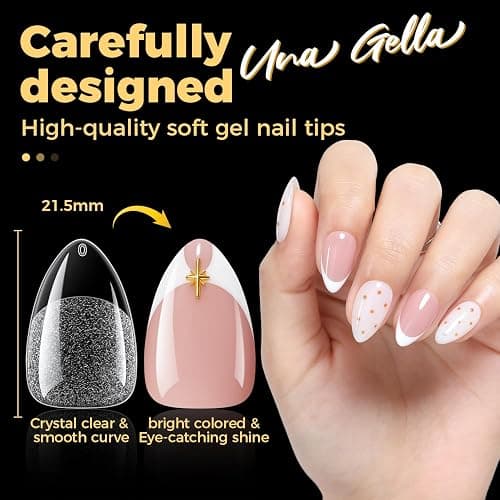 UNA GELLA Short Almond Gel Nail Tips, 600 Pcs Pre-Filed Short Nail Tips Almond Shape Half Matte Press On Nails 12 Sizes Full Cover Clear Fake Nails for Extension Home DIY Salon with Box thumbnail 8