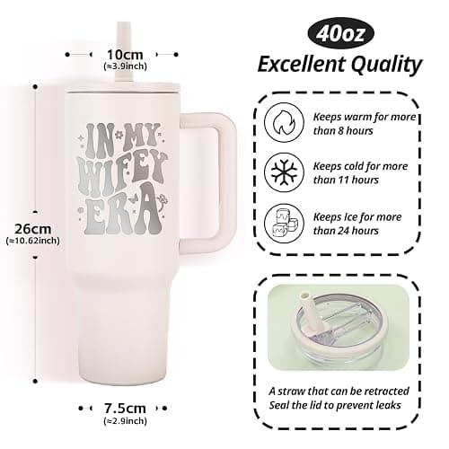 JETIKON 40oz Stainless Steel Insulated Tumbler with Handle and Straw - In My Wifey Era - Perfect for Bride, Bachelorette, Wedding Gifts thumbnail 3