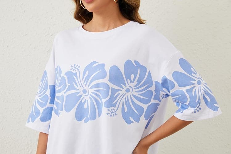 Anoumcy Cotton Oversized Hibiscus Tee Shirt for Women Floral Graphic Hawaiian T Shirts Casual Summer Vacation Loose Tops thumbnail 6