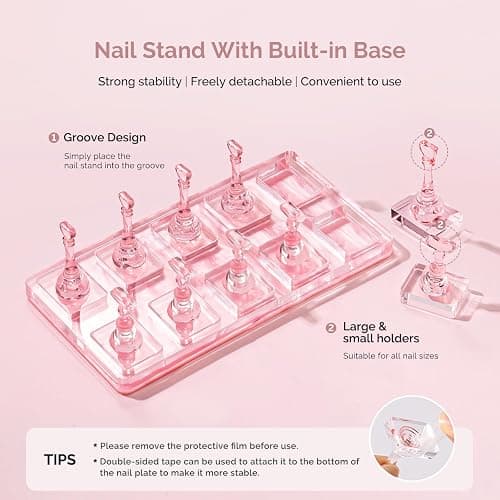 MelodySusie Nail Stand for Press Ons Non-Magnetic Large Acrylic Base, Pink | Cat Eye Friendly, Residue-free Tape, Fit LED/UV Lamps, Nail Tips, For DIY Salon Practice Painting Display, Beginners & Pros thumbnail 2