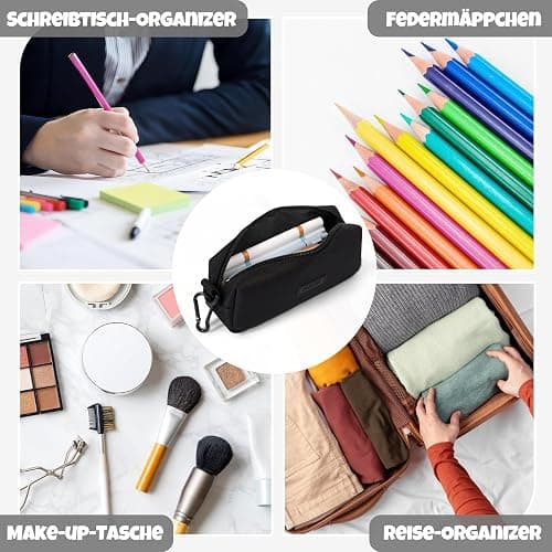 SUNEE Kleines Federmäppchen, Robustes 900D Oxford Mäppchen mit Metallreißverschluss & Clip, Kompakte Aufbewahrung für Schule, Büro & Reise, Schwarz thumbnail 7