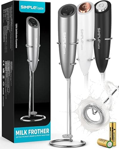SIMPLETaste Milk Frother Handheld Battery Operated Electric Foam Maker, Drink Mixer with Stainless Steel Whisk and Stand for Cappuccino, Bulletproof Coffee, Latte thumbnail 7