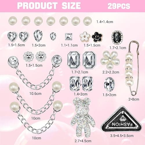 Shoe Charms - 29-Piece Crystal Sparkling Shoe Decorations, Easy to Install, DIY Fashionable Accessories for Shoes, Bracelets, Bags, for All Ages thumbnail 2