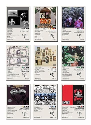 Uicideboys Poster 9-Piece Set Eternal Grey，New World Depression， Sing Me a Lullaby, My Sweet Temptation， Stop Staring At the Shadows ， Thy Kingdom Come Poster Canvas Album Unframed Set - 8x12IN - Image 1