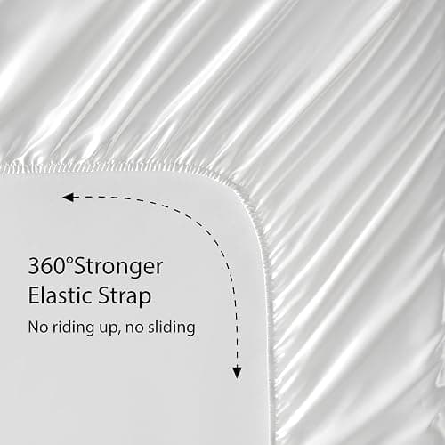 BEDELITE Satin Fitted Sheet and Pillowcases Set, Luxury Soft Similar to Silk Bottom Bed Sheet with Elastic Corner Straps, Deep Pocket up to 15 Inch, 1 Fitted Sheet and 2 Pillowcases(Queen,White) thumbnail 4