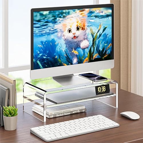 Egchi Clear Acrylic Monitor Stand Riser 2 Tier, 5.12 Inches High Clear Computer Desk Organizer Shelf for Multi Media PC Storage Laptop thumbnail 6