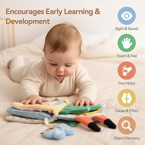 Macabaka Montessori Soft Baby Book - Sensory Book for Babies 0-12 Months with Crinkle Paper, Touch & Feel Textures, Baby Safe Mirror & Teether. Educational Infant Toys for Tummy Time, Newborn thumbnail 8