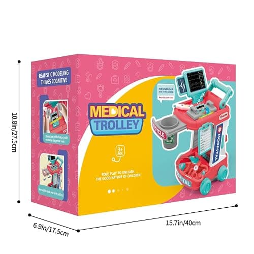 Liberry Toddlers Doctor Kit Toy for Girls Boys Ages 2 3 4 5, Red | Kids Doctor Playset with Cart, Costume & Stethoscope, Role Play, Pretend Play Medical Toys, Birthday Gift thumbnail 8