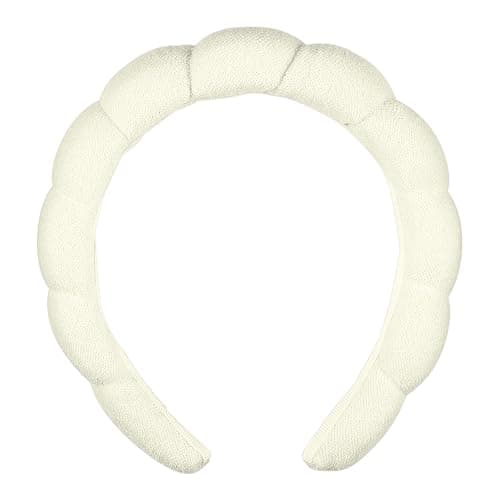 Conair Spa Makeup and Face Washing Headband, Ultra-Absorbent Microfiber Skincare Headband, Soft Terry Cloth, No-Pull Band Gentle on Hair and Head, Bubble Design, Ivory - Image 1