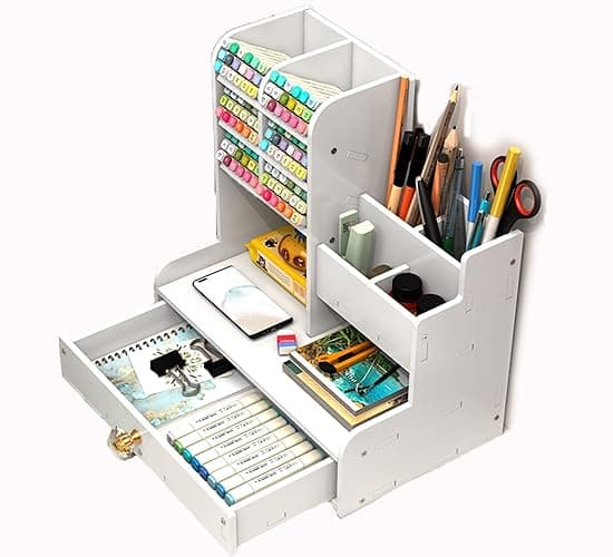 Notwoe Schreibtisch Organizer mit Schublade,Vielseitig einsetzbar Stiftehalter,Stiftehalter Schreibtisch,Desk Organizer Weiß Für Zuhause,Büro und Schule. (Weib-A)