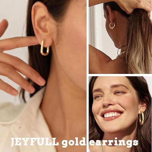 Jeyfull Huggie Hoop Earrings Set for Women - 14K Gold Plated Hypoallergenic Hoops for Women thumbnail 4