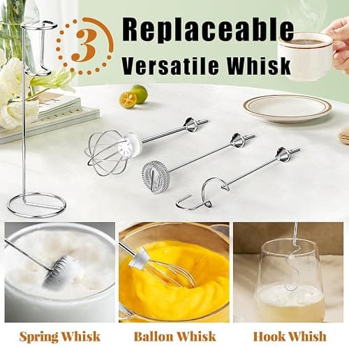 Nahida Beige Milk Frother Wand for Coffee,Handheld Rechargeable Electric Whisk with Stand thumbnail 4