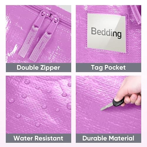 TICONN 6 Pack Extra Large Moving Bags Heavy Duty with Zippers & Carrying Handles, Durable Storage Bags Moving Boxes for Closet Organizers and Storage (6 Pack, Pink) thumbnail 6
