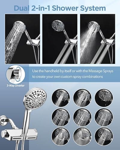 MakeFit Filtered Shower Head with Handheld Combo - Dual 2-in-1 Spa System with Massage Shower and 10 Modes Hand Held Shower High Pressure with Built in Power Wash Mode (Chrome) thumbnail 7