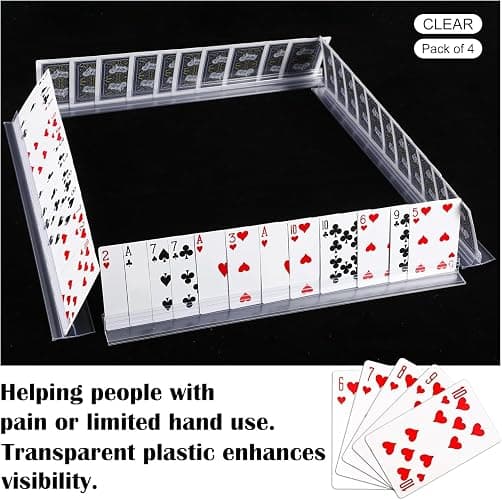 Lot de 4 Porte-Cartes à Jouer en Plastique Transparent 30 cm, Support Carte à Jouer Mains Libres pour Enfants, Adultes et Seniors, Parfait pour Poker, Bridge et Jeux de Société – Support Carte Enfant thumbnail 4