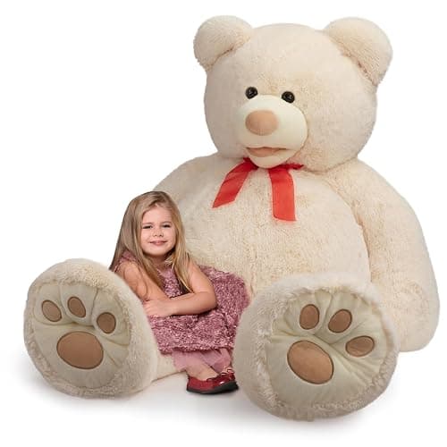 HollyHOME 5ft Giant Teddy Bear Stuffed Animal Huge Teddy Bear Plush with Big Footprints Valentines Gift 5 Feet Beige - Image 1