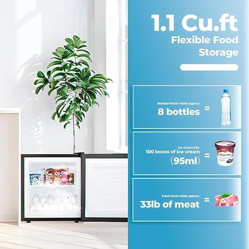 Electactic 1.1 Cu.ft Upright Freezer, Small Mini Freezer with Adjustable Thermostat, Removable Shelves, Reversible Single Door, for Bedroom/Home/Dorms/Apartment, Silver thumbnail 4