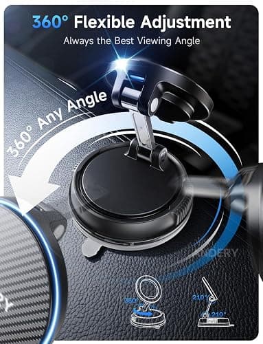 ANDERY Only for iPhone Magsafe Car Mount Charger [15W Fast Wireless Charging, 78+LBS Strong Suction 2400gf Strong Magnetic] 360° Adjustable Car Phone Holder, Phone Holders for Your Car for pats & mats thumbnail 5